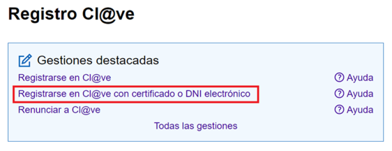Registro clave con certificado electrónico o DNIE