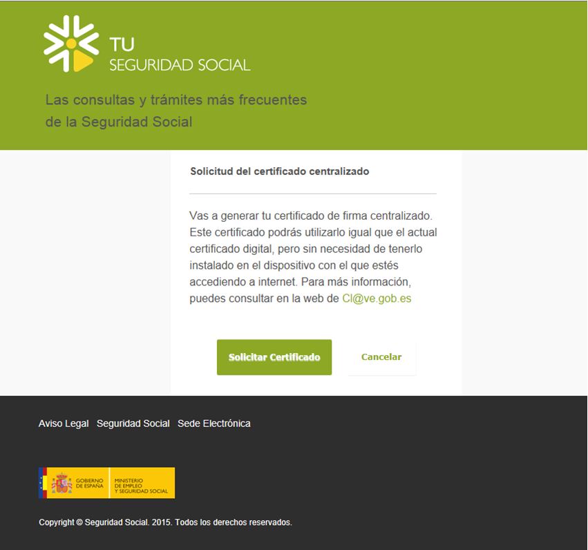 Solicitud del certificado centralizado